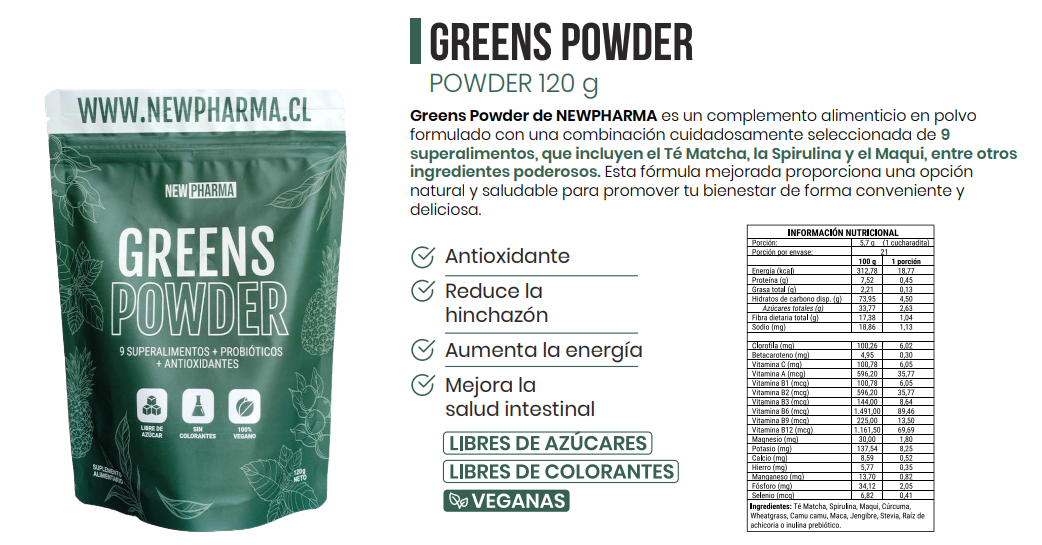 GREENS POWDER POLVO | 120 GR | NEWPHARMA